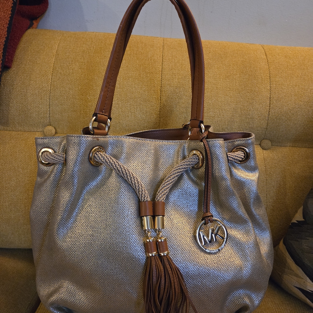 Michael Kors Metallic Gold and Tan Shoulder Bag